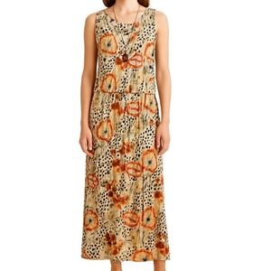 Dare to Dress Studio Sleeveless Maxi Dress Floral Print Tiered Beige Black Boho